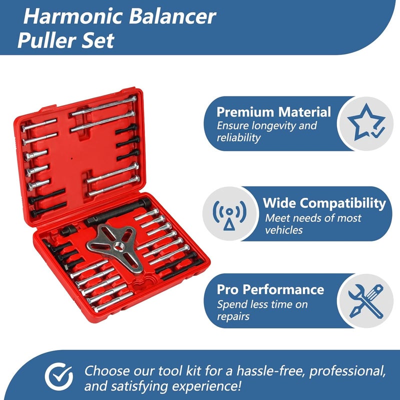 Bicos 46pcs Harmonic Balancer Puller Set Crankshaft Pulley Puller Steering Wheel Flywheel Power Steering Pulley Puller Installer Tool Set for Most Pickups, SUVs, Cars, - Image 3